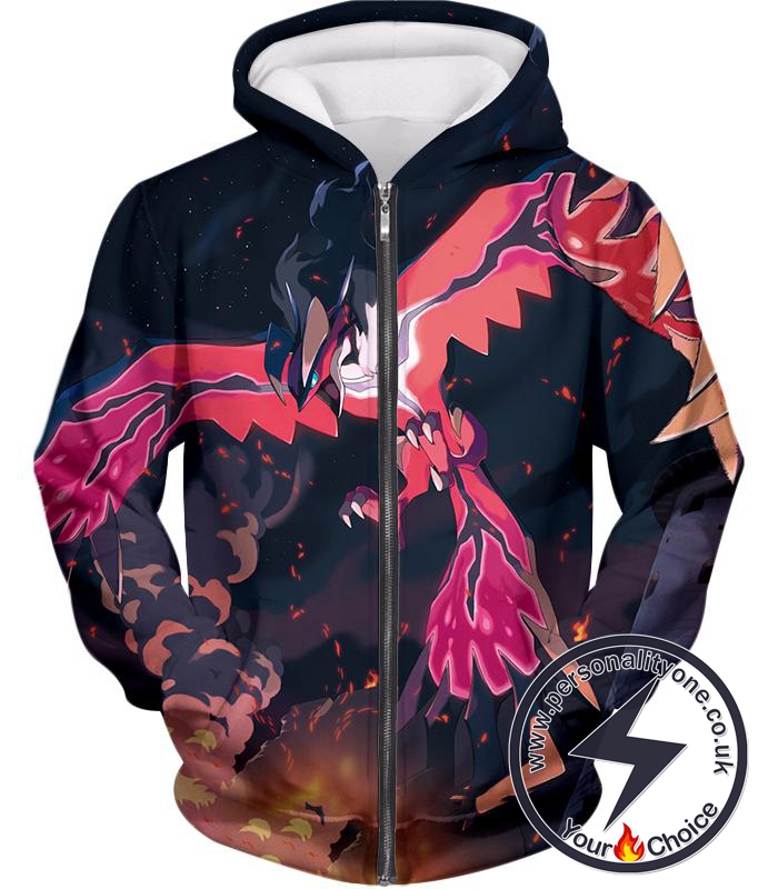 Pokemon Yveltal Dark Flying Type Pokemon Amazing Action Zip Up Hoodie